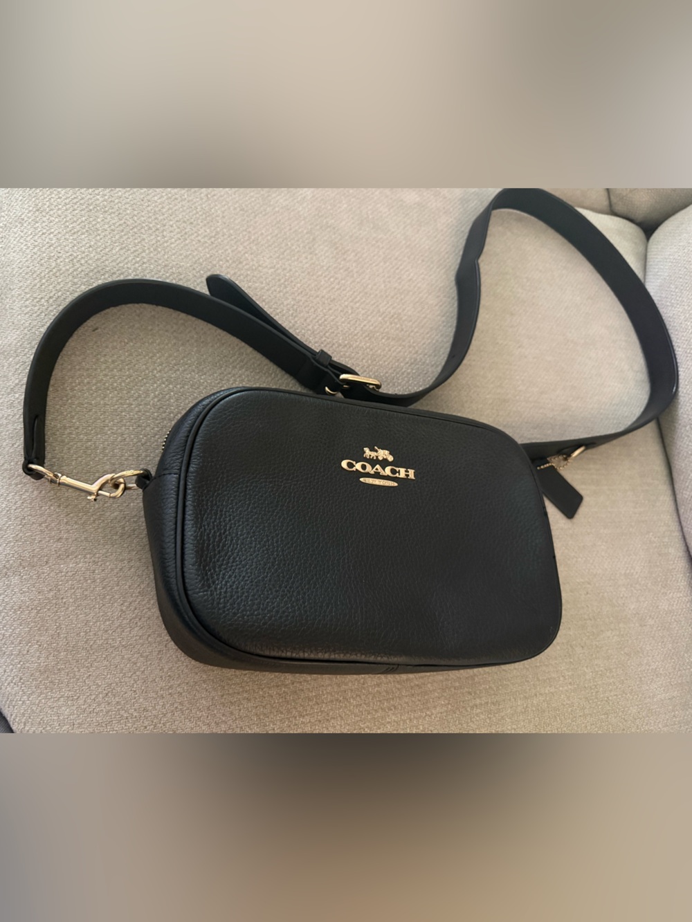 Coach Jes F39856 Black Pebbled Leather Crossbody Camera Bag Gold Hardware
